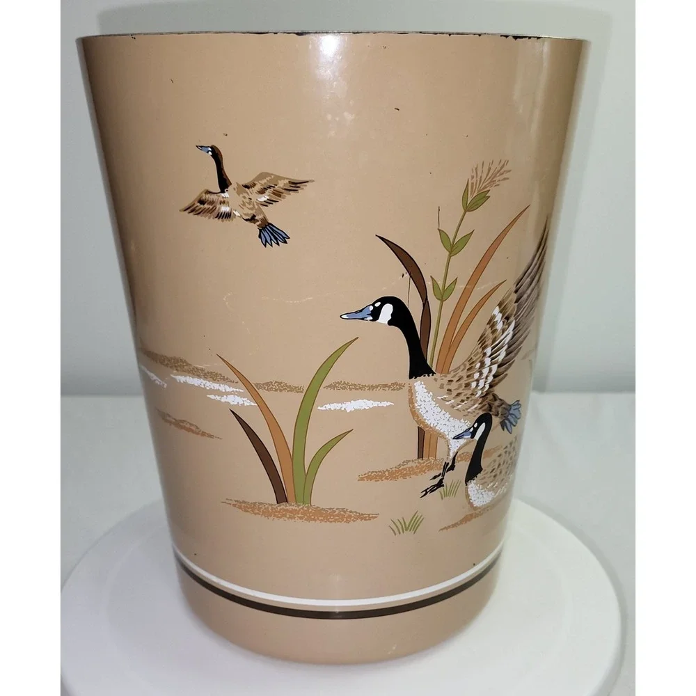 Vintage MCM Andre Richard Waste Basket Trash Can Geese Waterfowl Made In Japan